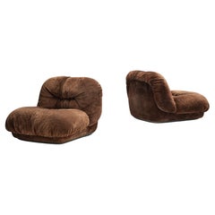Alberto Rosselli for Saporiti 'Maxijumbo' Lounge Chairs in Brown Suede 