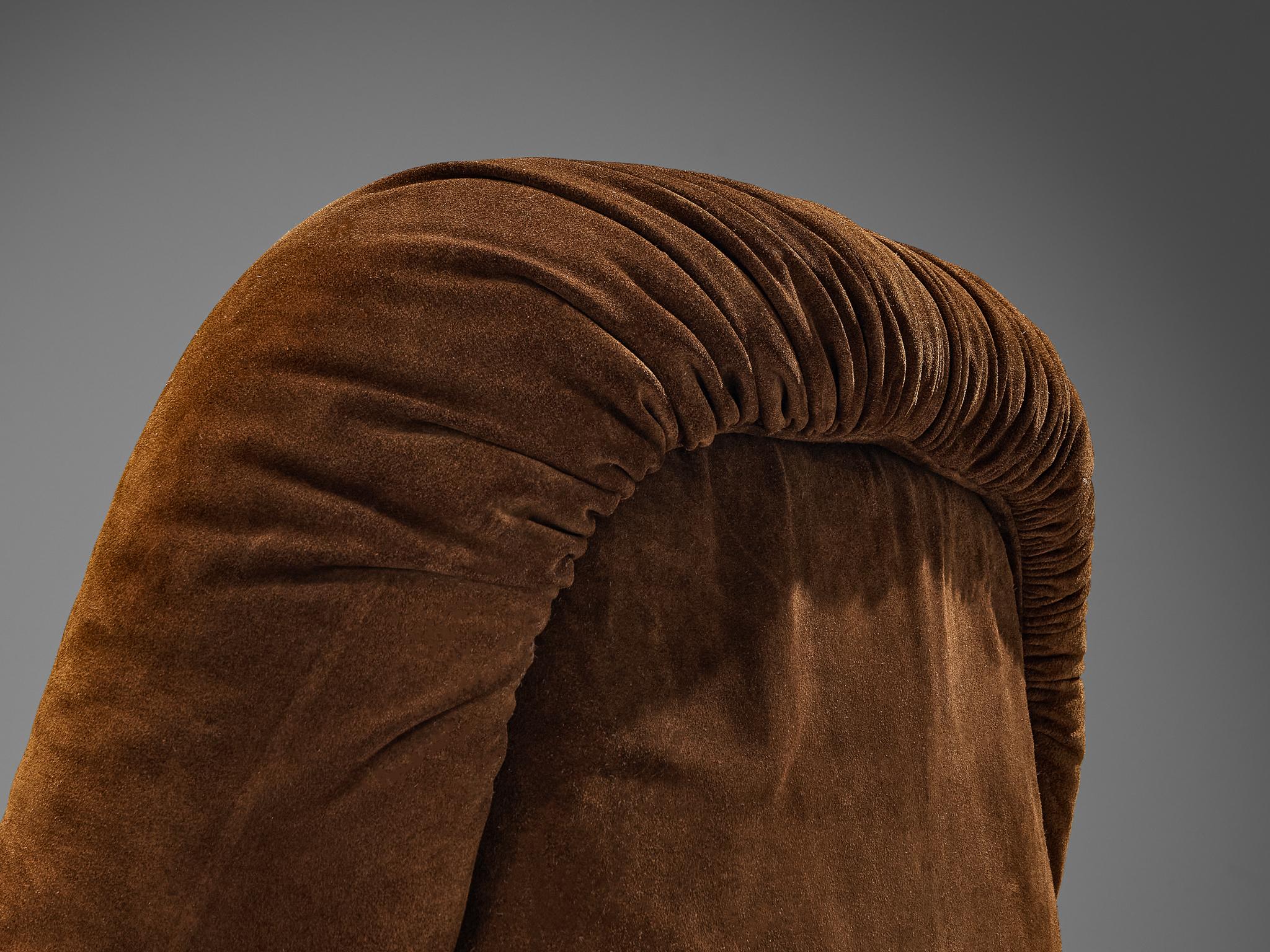 Late 20th Century Alberto Rosselli for Saporiti 'Maxijumbo' Pair of Lounge Chairs in Suede