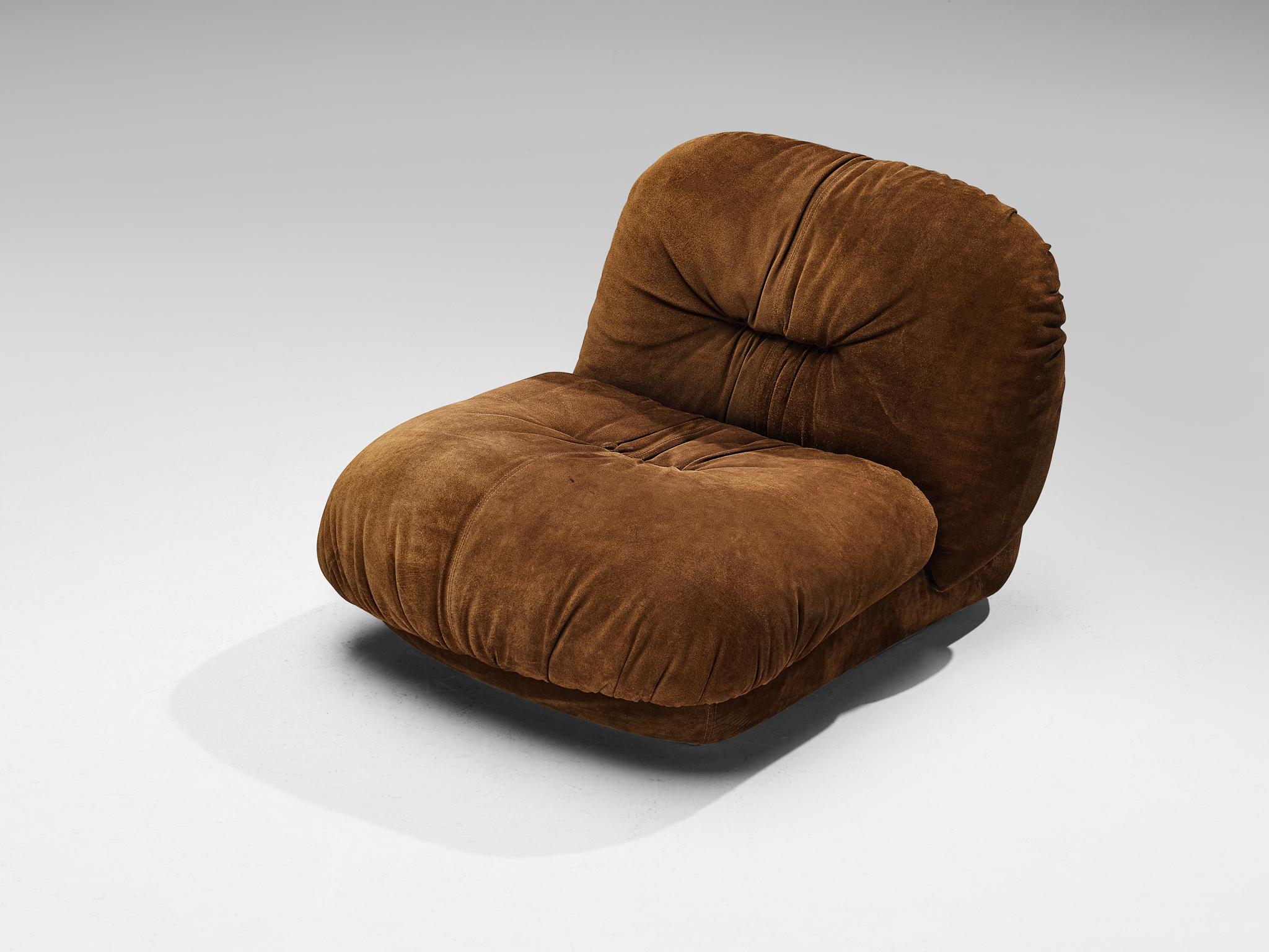 Alberto Rosselli for Saporiti 'Maxijumbo' Pair of Lounge Chairs in Suede 1