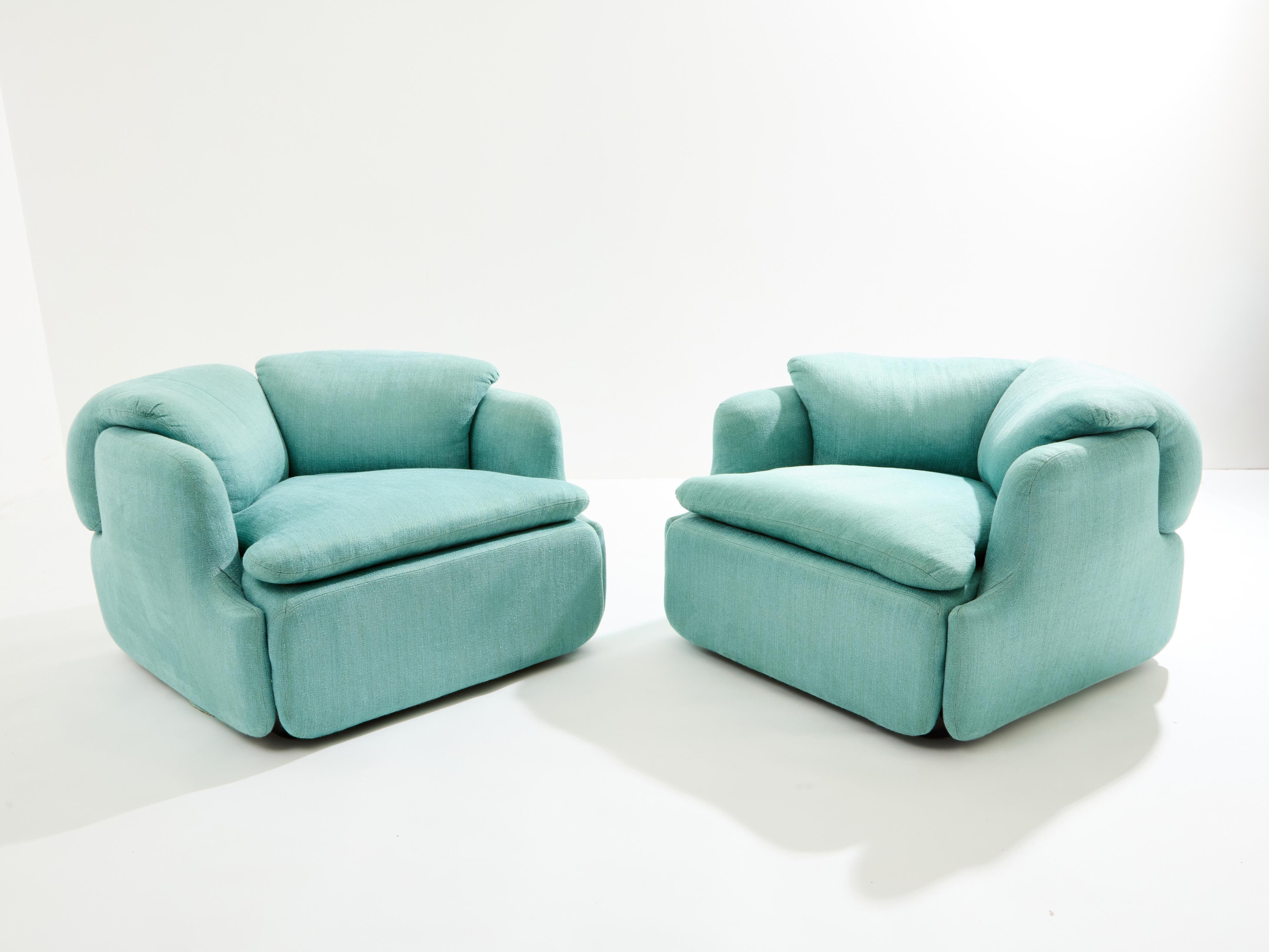 Alberto Rosselli for Saporiti pair of Confidential armchairs 1970 For Sale 3