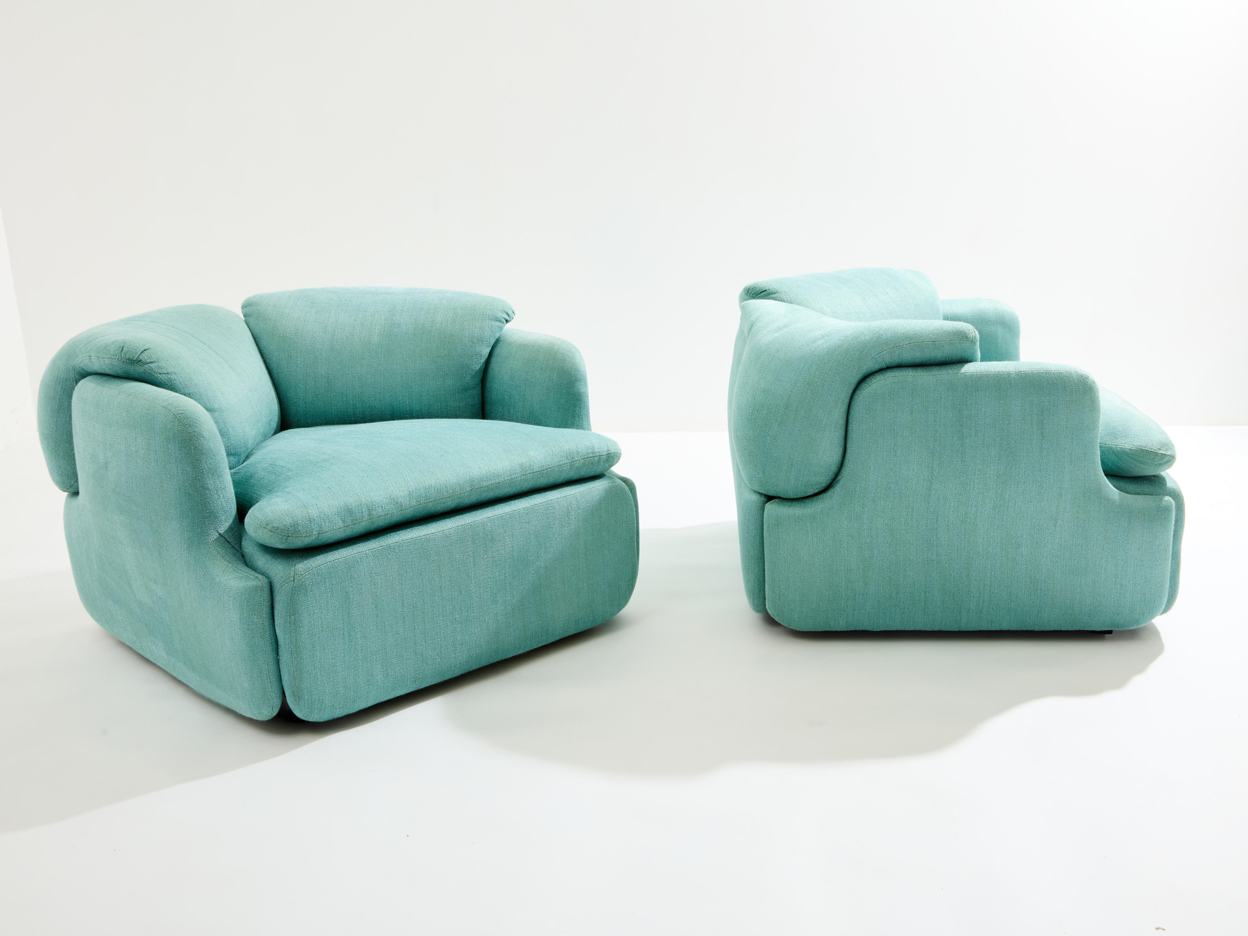 Alberto Rosselli for Saporiti pair of Confidential armchairs 1970 For Sale 2
