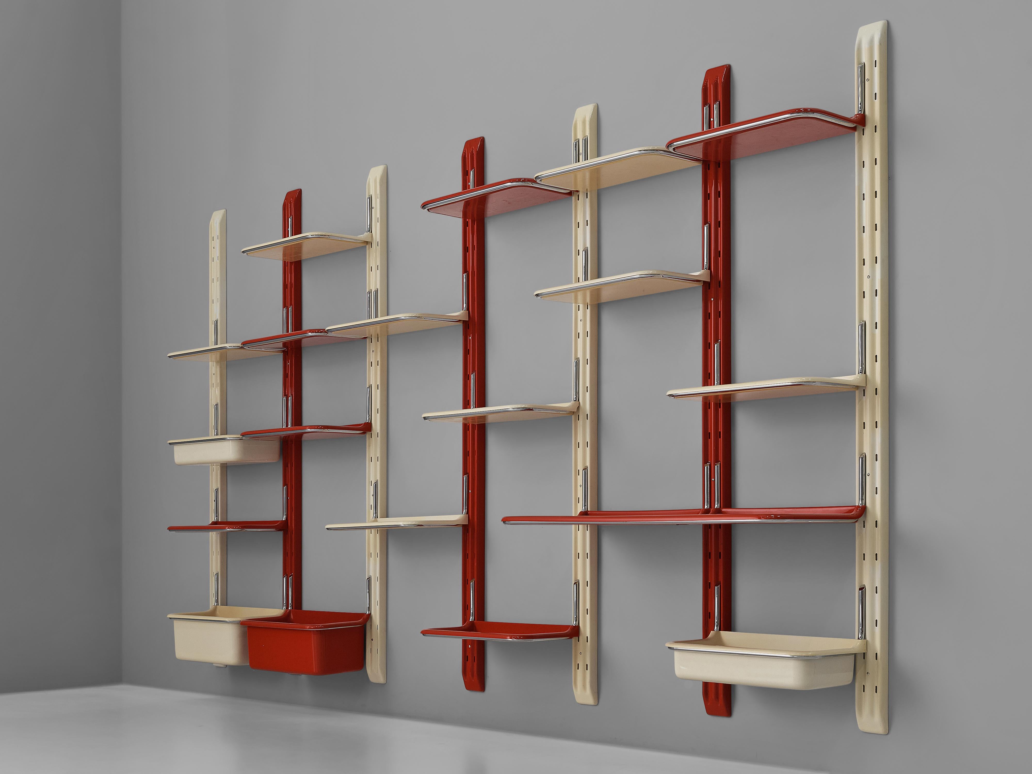 Italian Alberto Rosselli Large White and Red Wall-Unit ‘Speedy’