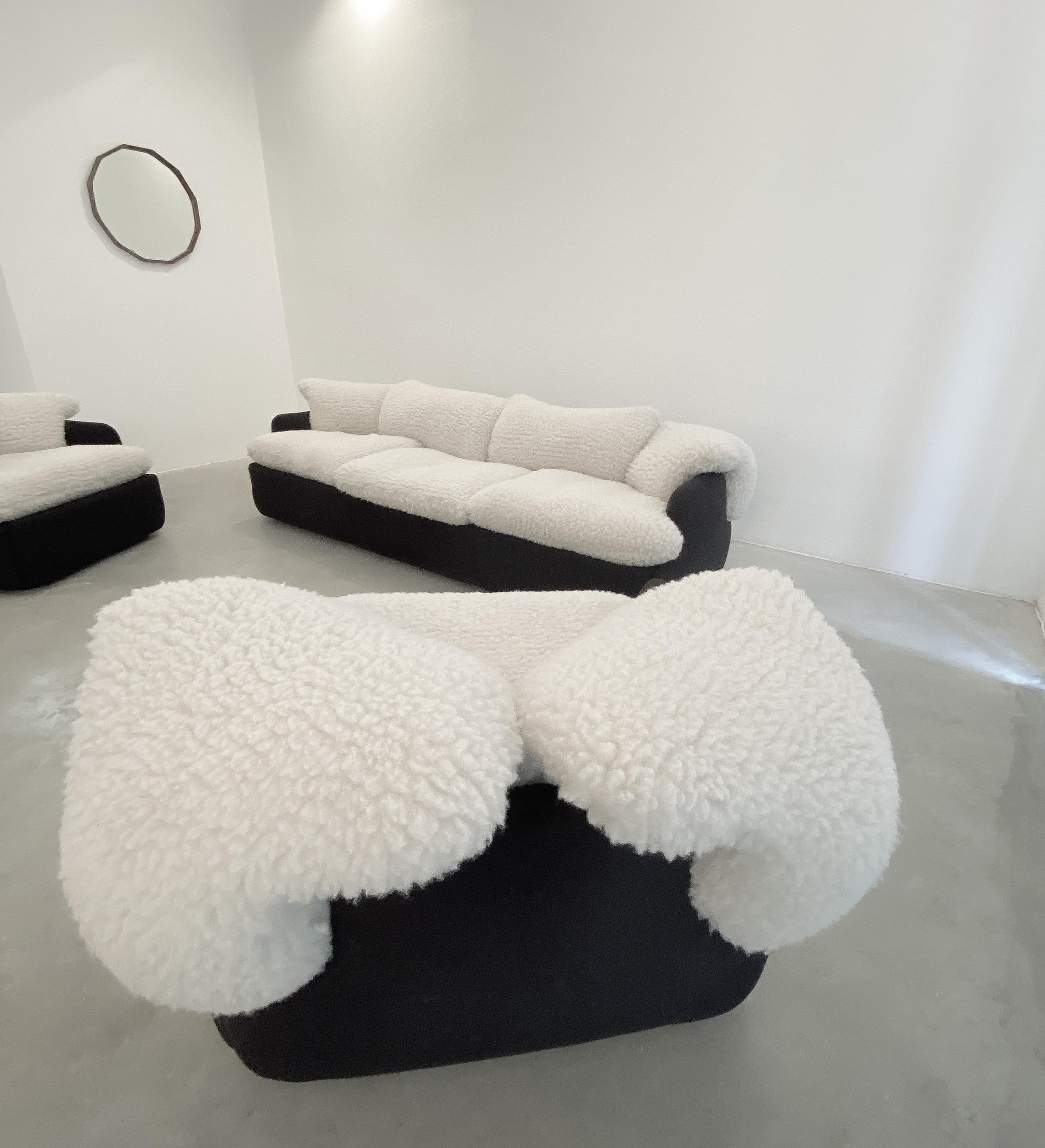 Alberto Rosselli Sofa For Saporiti 'Confidential' White Black Wool, Italy 1970 For Sale 13