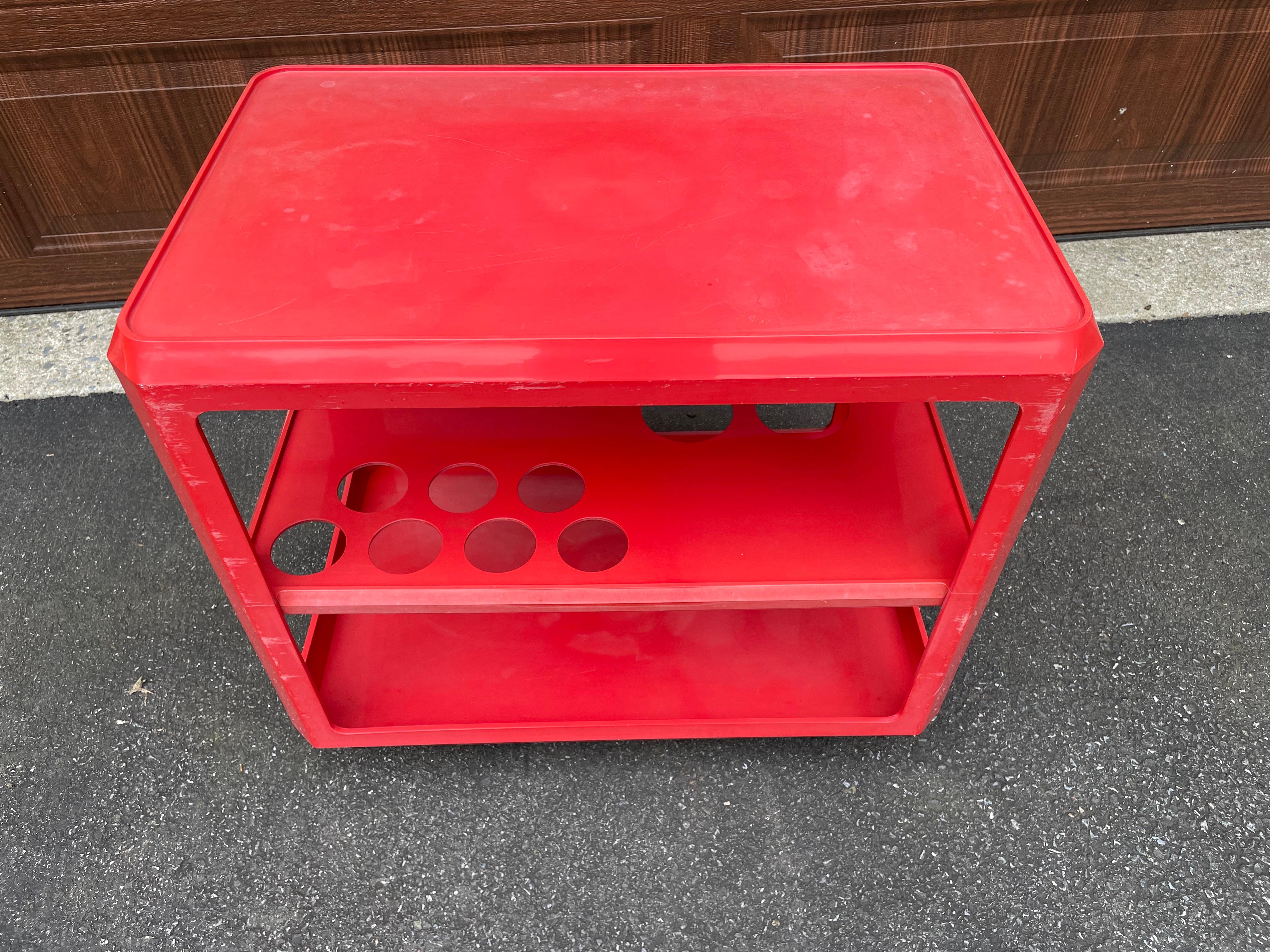 Alberto Roselli for Kartell Red Bar Cart / Drink Trolley For Sale 1