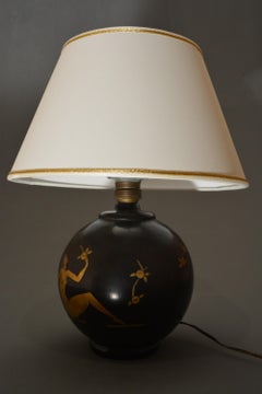Alberto Rossi Late Art Deco Gilded Black Ceramic Italian Lamp