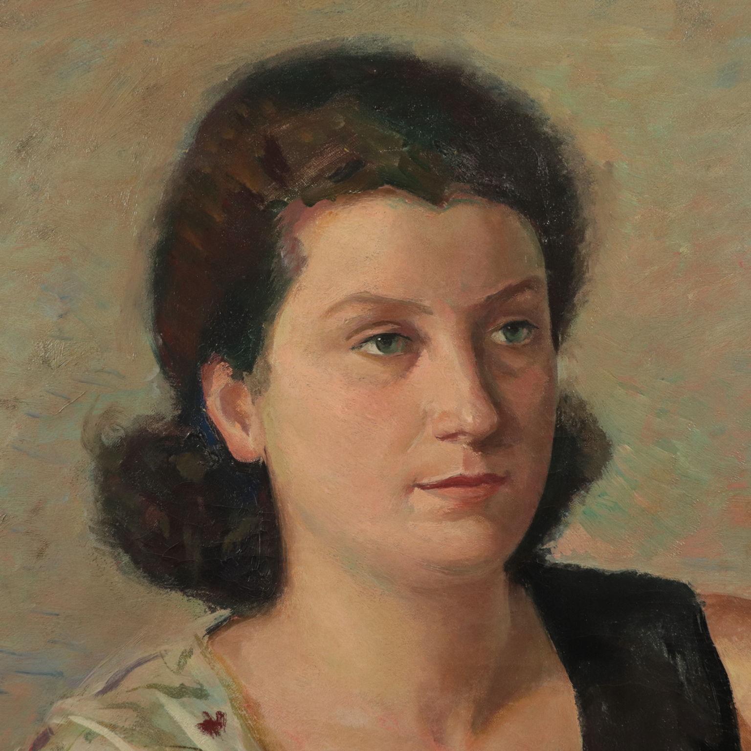 Alberto Salietti Oil On Canvas 1940s 1950s, Female Portrait 2