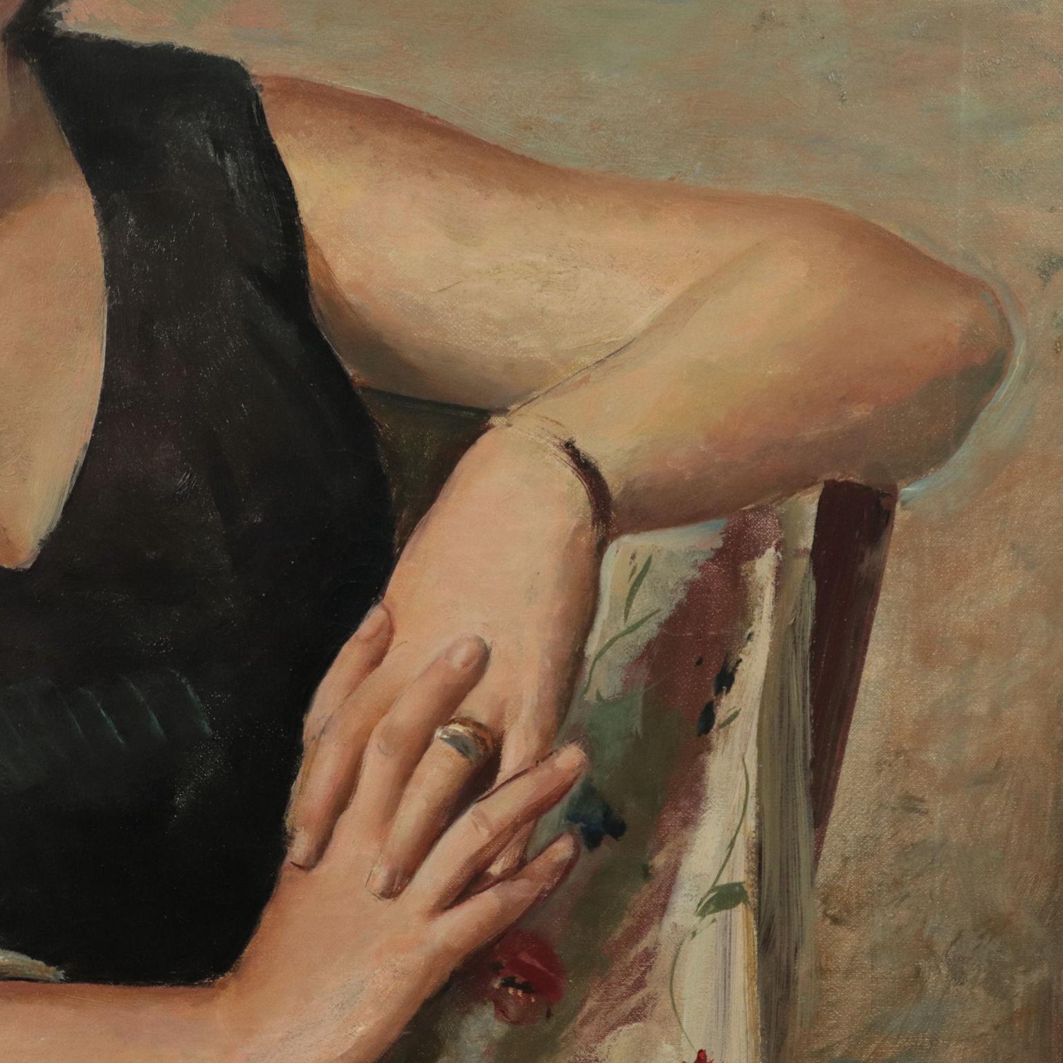 Alberto Salietti Oil On Canvas 1940s 1950s, Female Portrait 3