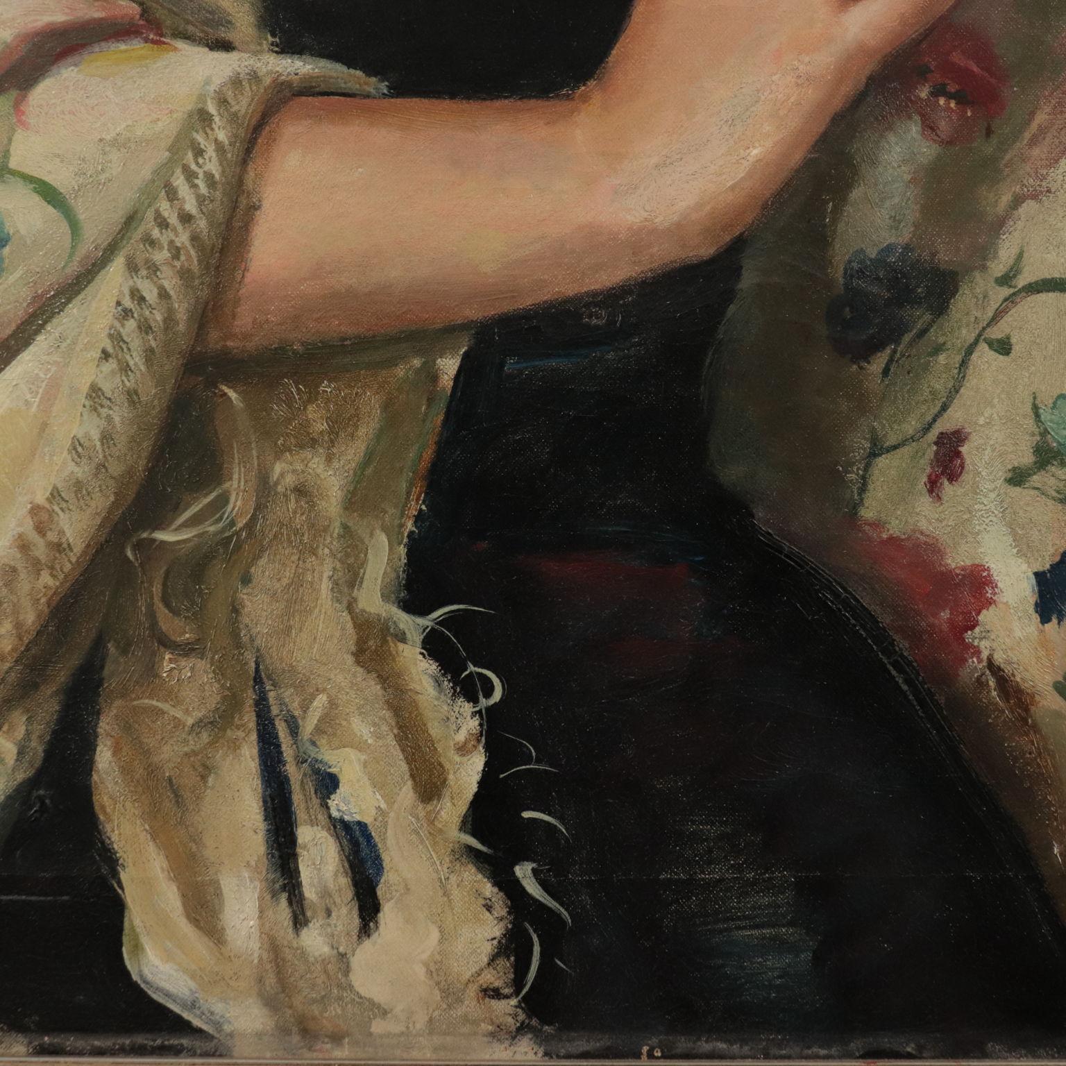 Alberto Salietti Oil On Canvas 1940s 1950s, Female Portrait 5