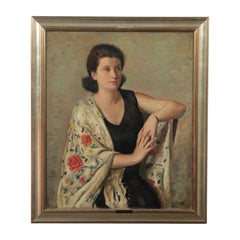 Alberto Salietti Oil On Canvas 1940s 1950s, Female Portrait