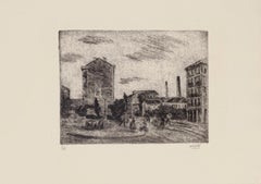 Periferia di Milano - Acquaforte di Alberto Salietti - Anni '40