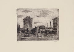 Vintage Outskirts of Milan - Etching by Alberto Salietti - 1940s