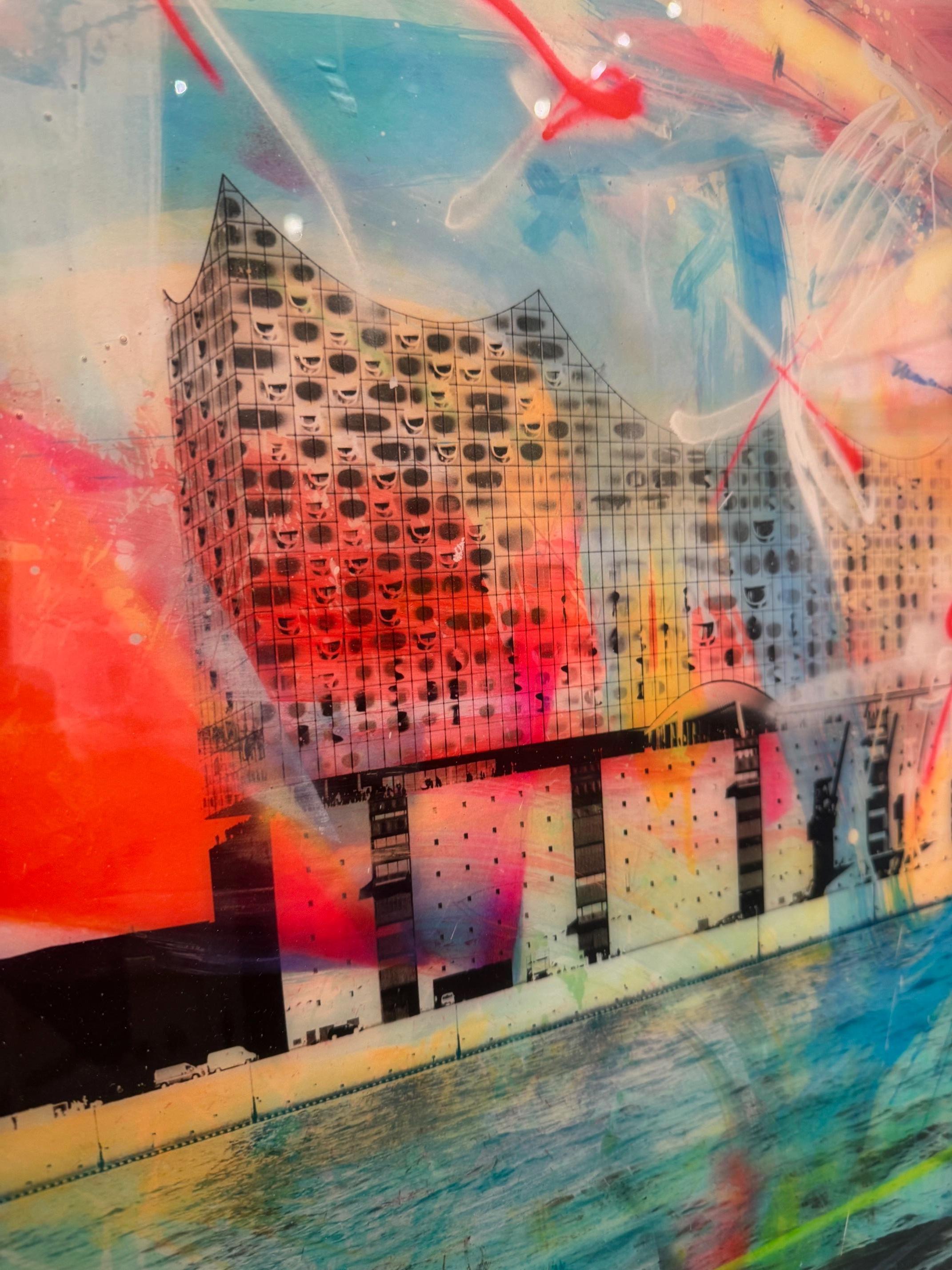 Canto Al Elba - contemporary mixed media art work of Alberto Sanchez urban water For Sale 3