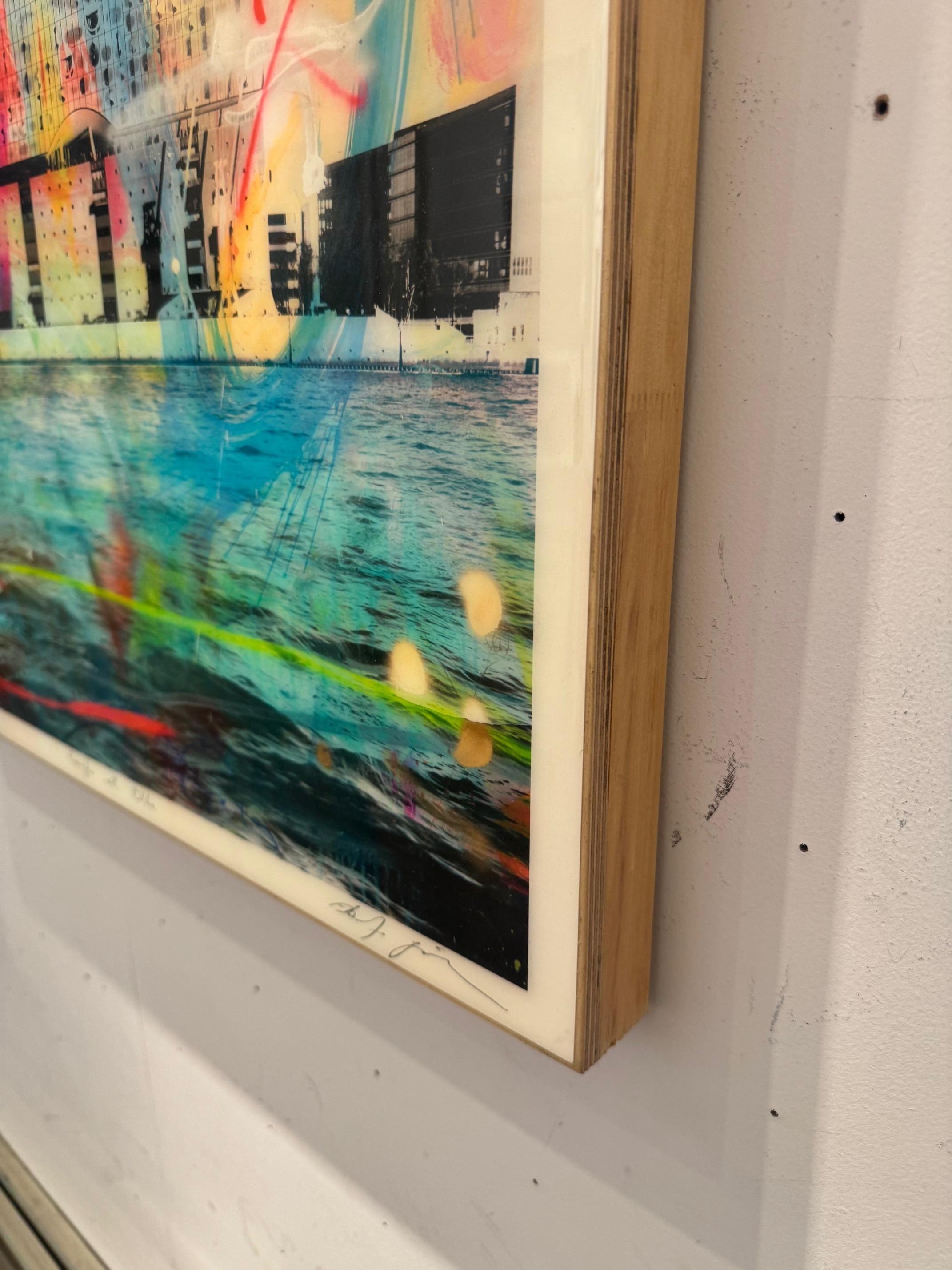 Canto Al Elba - contemporary mixed media art work of Alberto Sanchez urban water For Sale 6