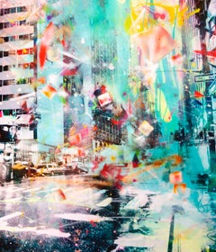 Double Tree - colorful handpainted photography, New York scene, contemporary