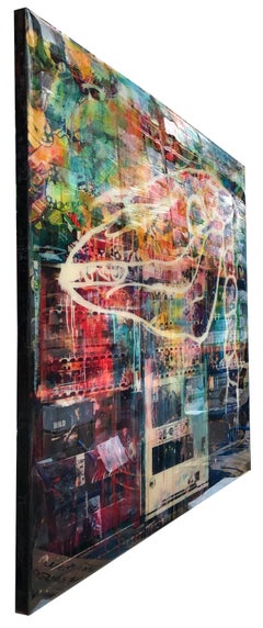 Tokyo #9 - colorful handpainted photography, Dinosaur skeleton, urban graffiti