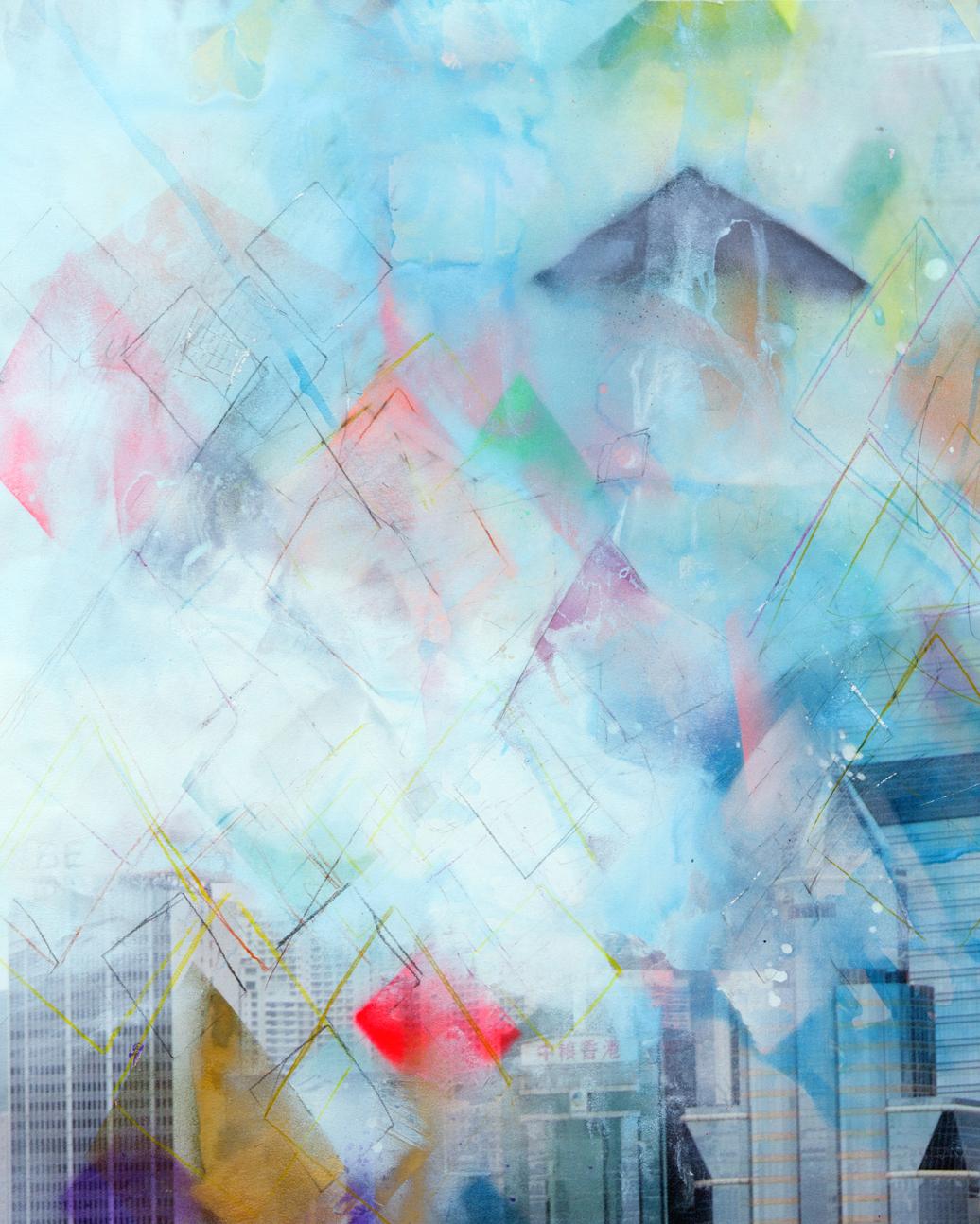 Unforgotten Series #1 - Handpainted photography, colorful abstract urban scene