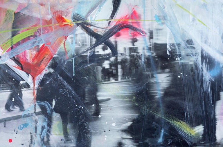Alberto Sanchez - Unforgotten Series #2 - Handpainted photography, colorful abstract urban scene ...