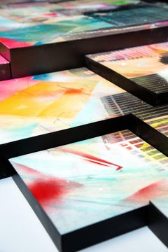 Junto al Muelle, hand-painted photograph installation w resin, urban water scene