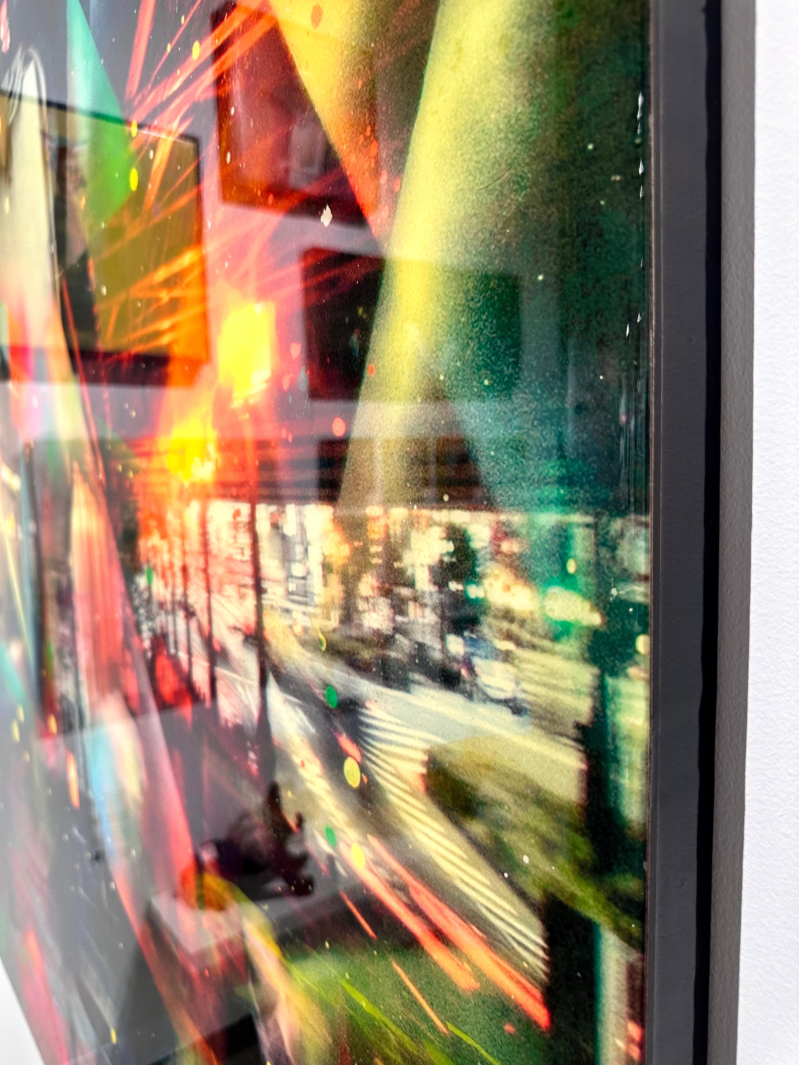 Tokyo # 6, Hand-painted photography, resin coated, bright bold color palette - Contemporary Photograph by Alberto Sanchez