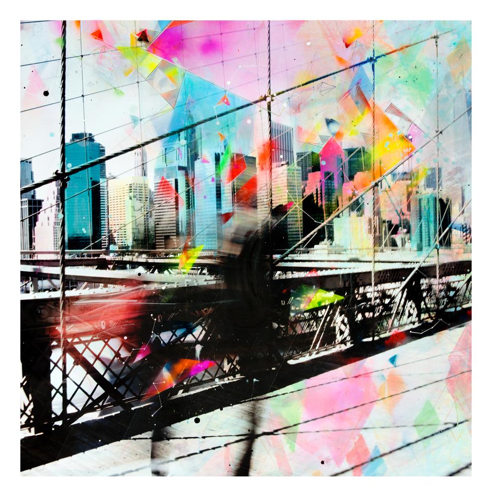 Alberto Sanchez Landscape Print - Ficciones - colorful handpainted photography, New York scene, contemporary