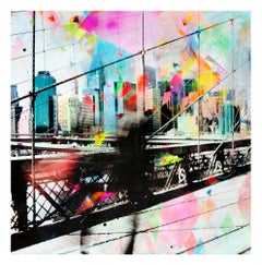 Ficciones - colorful handpainted photography, New York scene, contemporary