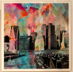 Junto al Muelle - colorful handpainted photography, New York scene, contemporary