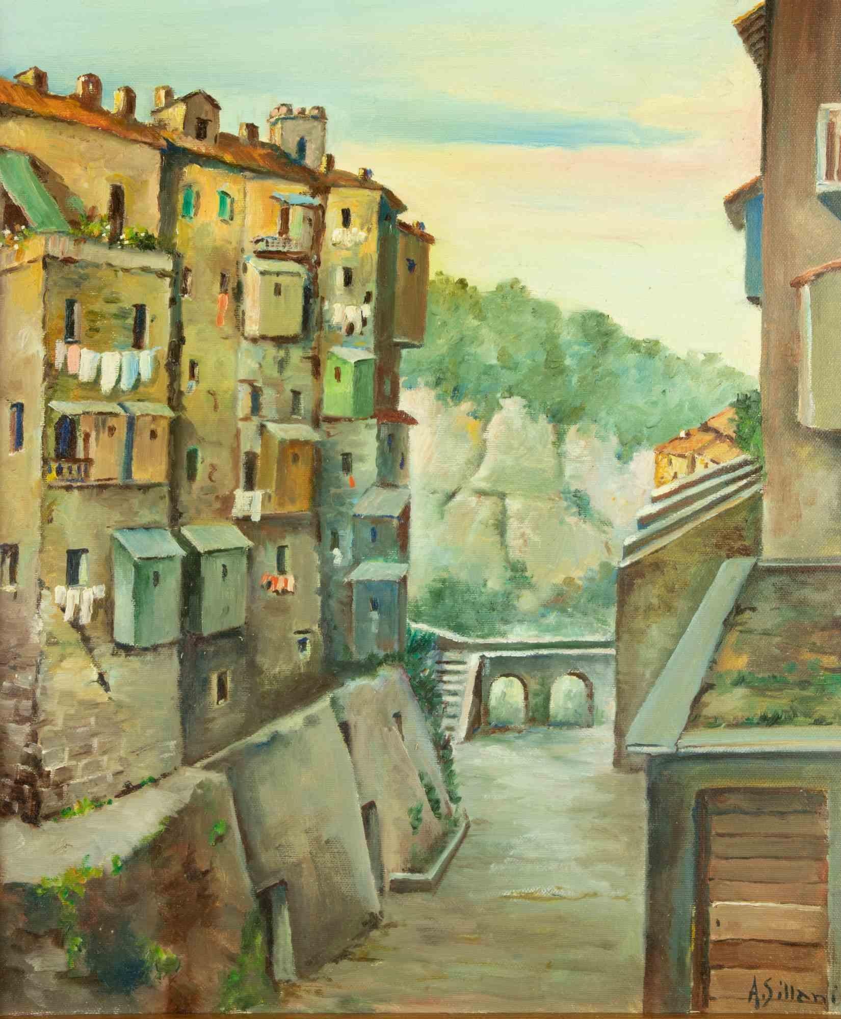 Landscape - Oil on Canvas by Alberto Sillani - Mid-20th Century  For Sale 1