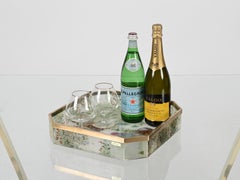 Alberto Sordi Octagonal Floral Lucite and Brass Serving Tray, Italy, 1970s