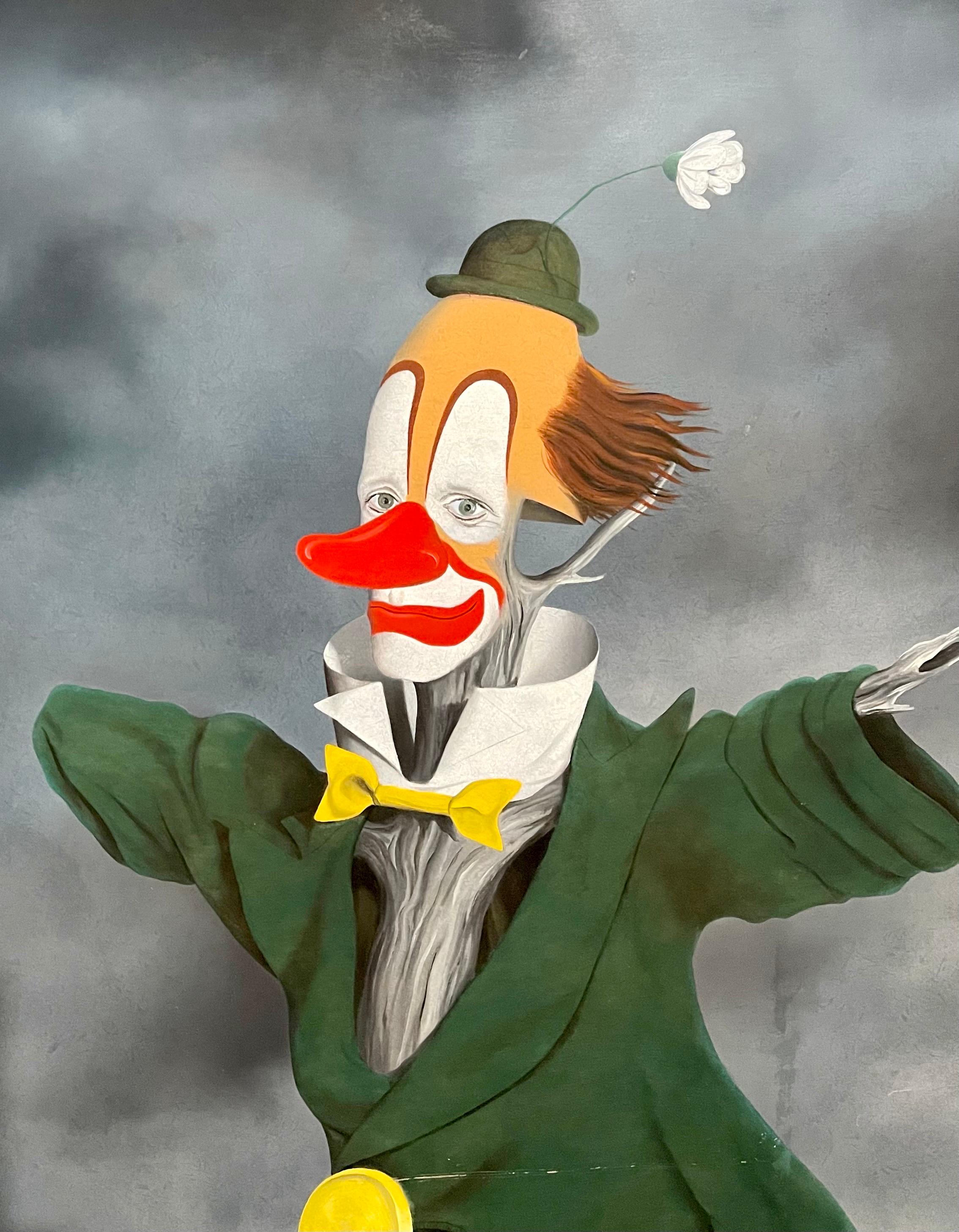 Gran Cuadro del Surrealismo Italiano Colorido Espantapájaros Payaso, Paisaje Surrealista en venta 1