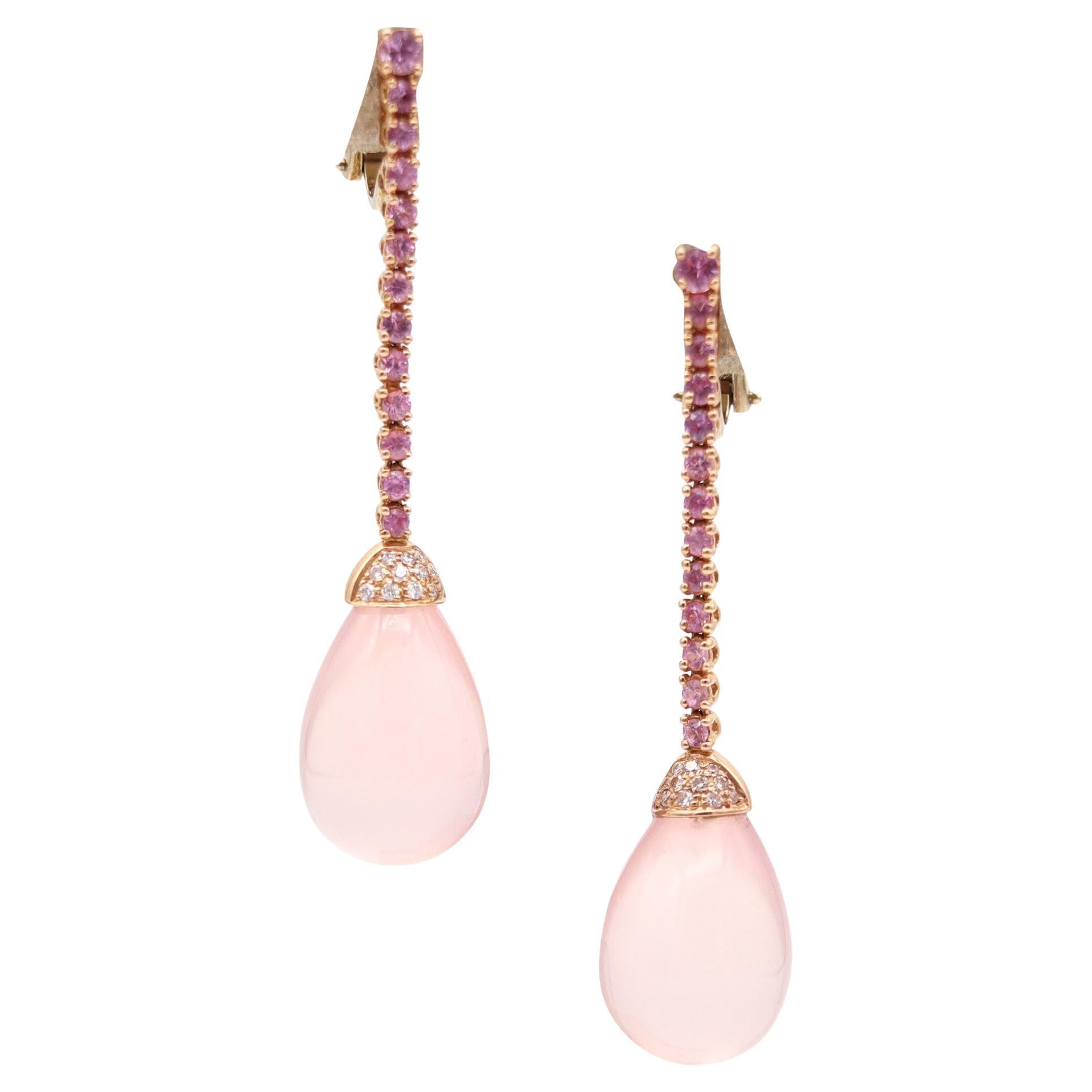 ALBERTO VACCARI Dangle Earrings In 18Kt Gold With Ping Sapphires & Pink Quartz