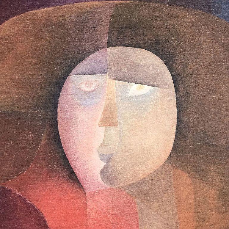 Alberto Valdés Ritratto femminile figurativo astratto Stampa su tela Giclee con cornice in Wood nero. L'immagine presenta sfumature di arancione e viola con la firma di Valdés nell'angolo in basso a destra.

I dipinti di Valdés dei primi anni '60