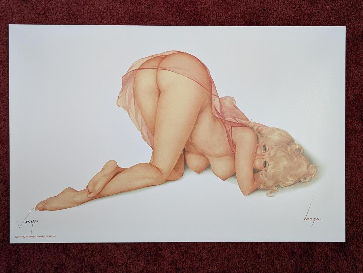 Artista: Alberto Vargas
Titolo: Titolo sconosciuto. Illustrazione della pin-up di Playboy del dicembre 1974
Descrizione: Donna bionda e poco vestita, piegata in una posa seducente
Firmato a mano dall'artista: Yes, in basso a sinistra.
Mezzo di