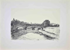 Vista de Roma: el río Tíber - Litografía de Alberto Ziveri - 1970