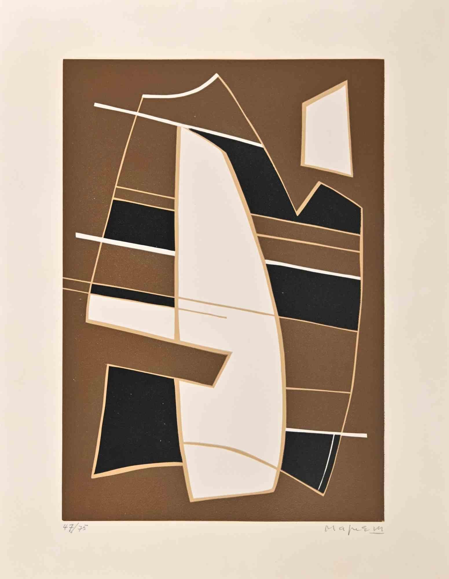 Abstrakte Komposition ist eine Radierung und Linoleum auf Arches-Papier, realisiert von Alberto Magnelli im Jahr 1970.

Handsigniert.

Nummeriert auf der Unterseite, Ausgabe 47/75. Gehört zur Reihe "La Magnanerie de la Ferrage", herausgegeben von