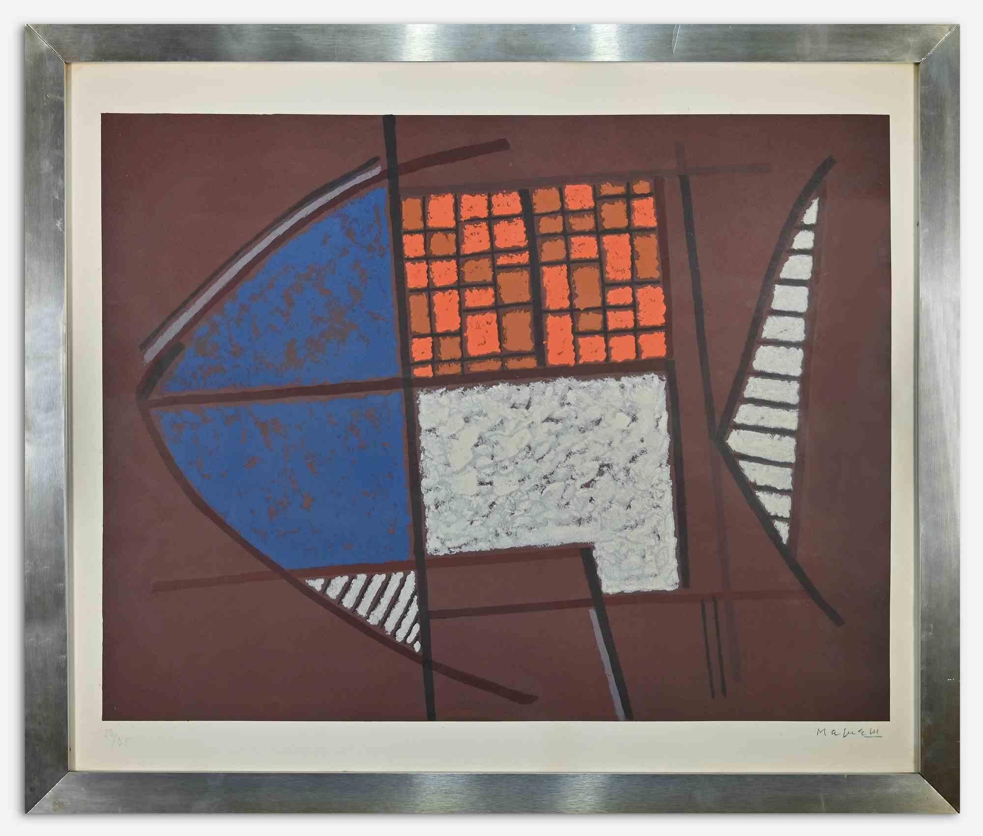 Abstract composition is an original contemporary artwork realized in the 1970s by Alberto Magnelli.

Mixed colored lithograph.

Good conditions except for some light yellowing of paper.

Hand signed on the lower right margin.

Numbered on the lower