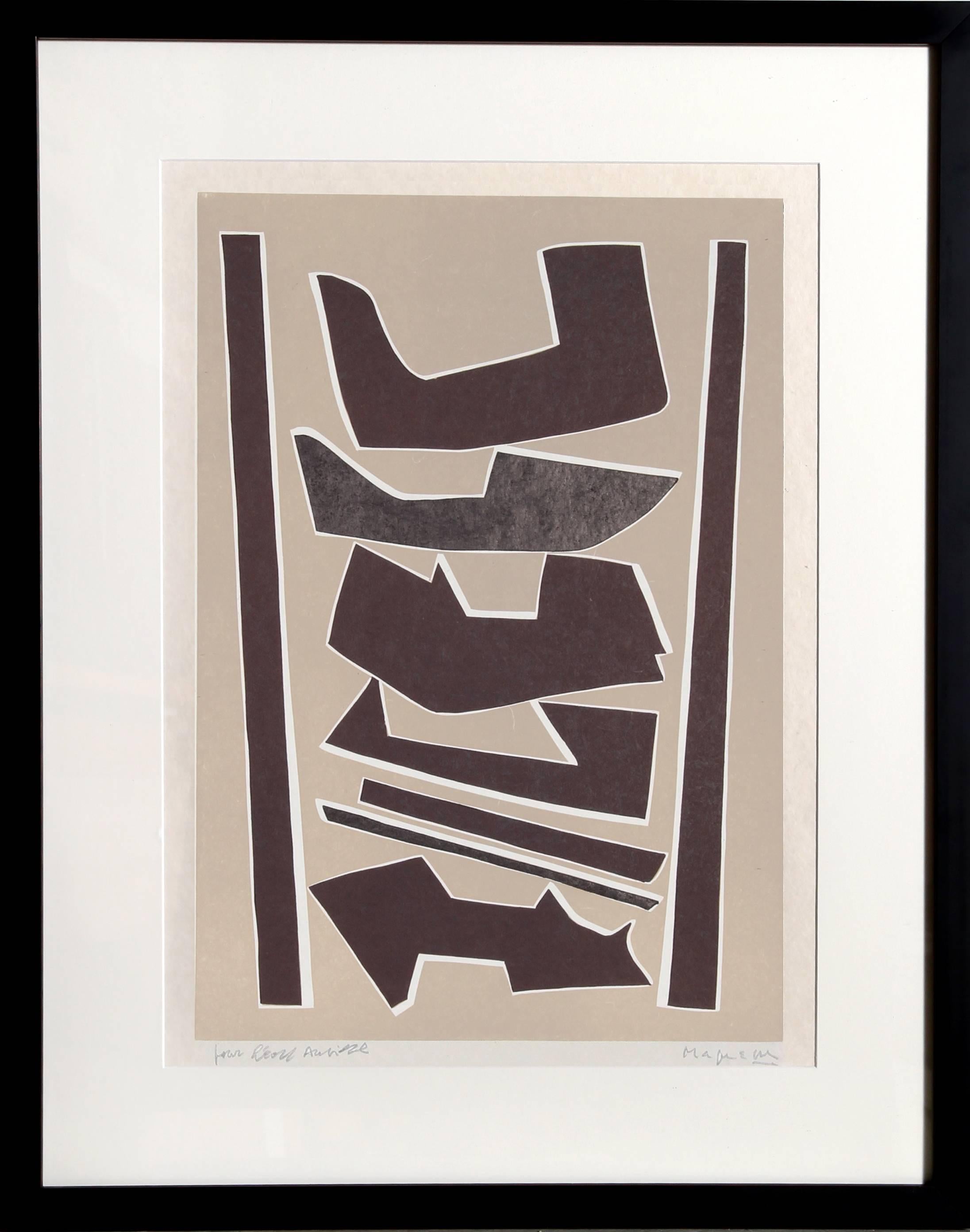 III de La Magnanerie de la Ferrage, Linograbado abstracto de Alberto Magnelli