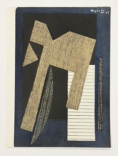 Alberto Magnelli Pochoir, 1957, Limited Edition, Paper Glue on Blue Background