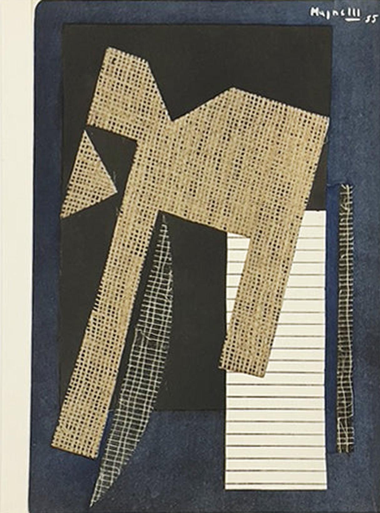 Alberto Magnelli Abstract Print – Papierkleber auf blauem Hintergrund