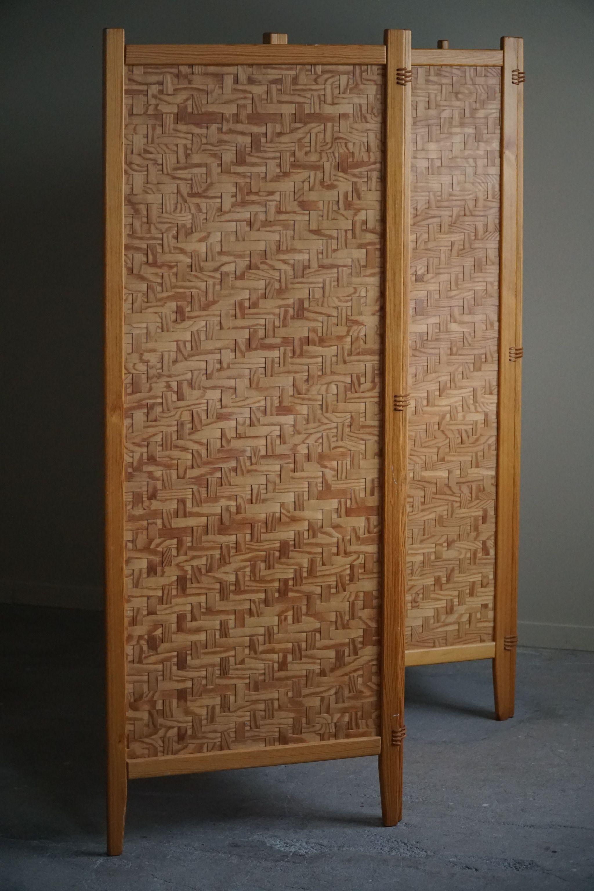 Alberts Tibro, Room Divider in Pine & Leather, Swedish Mid Century Modern, 1960s 13