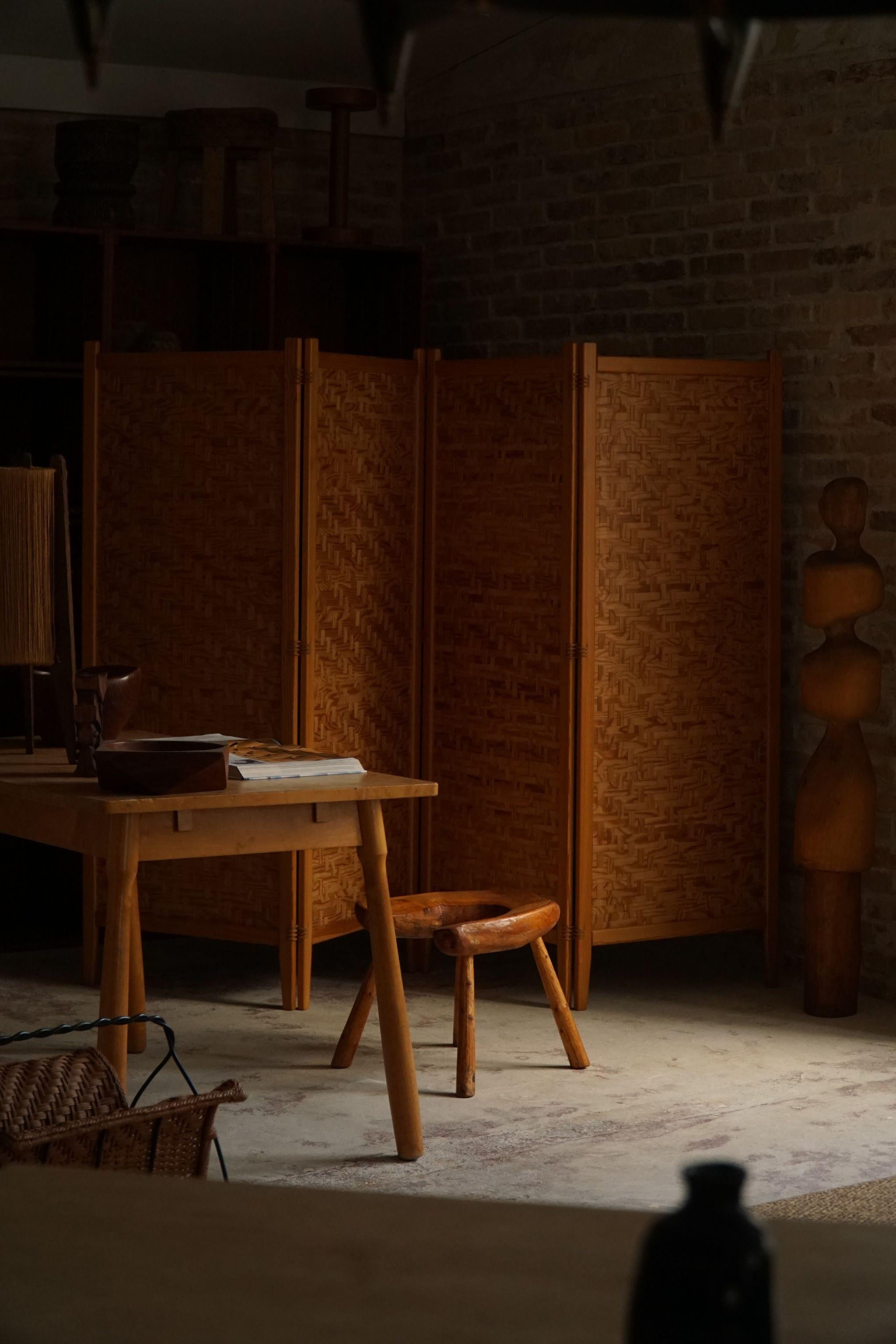 20th Century Alberts Tibro, Room Divider in Pine & Leather, Swedish Mid Century Modern, 1960s