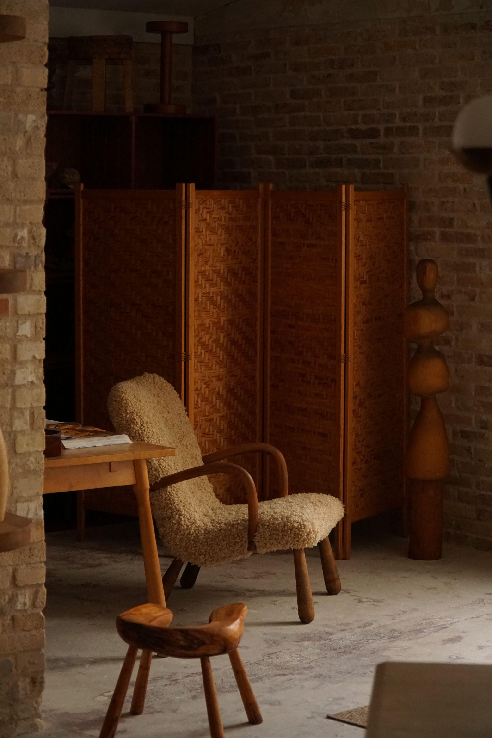 Alberts Tibro, Room Divider in Pine & Leather, Swedish Mid Century Modern, 1960s 1