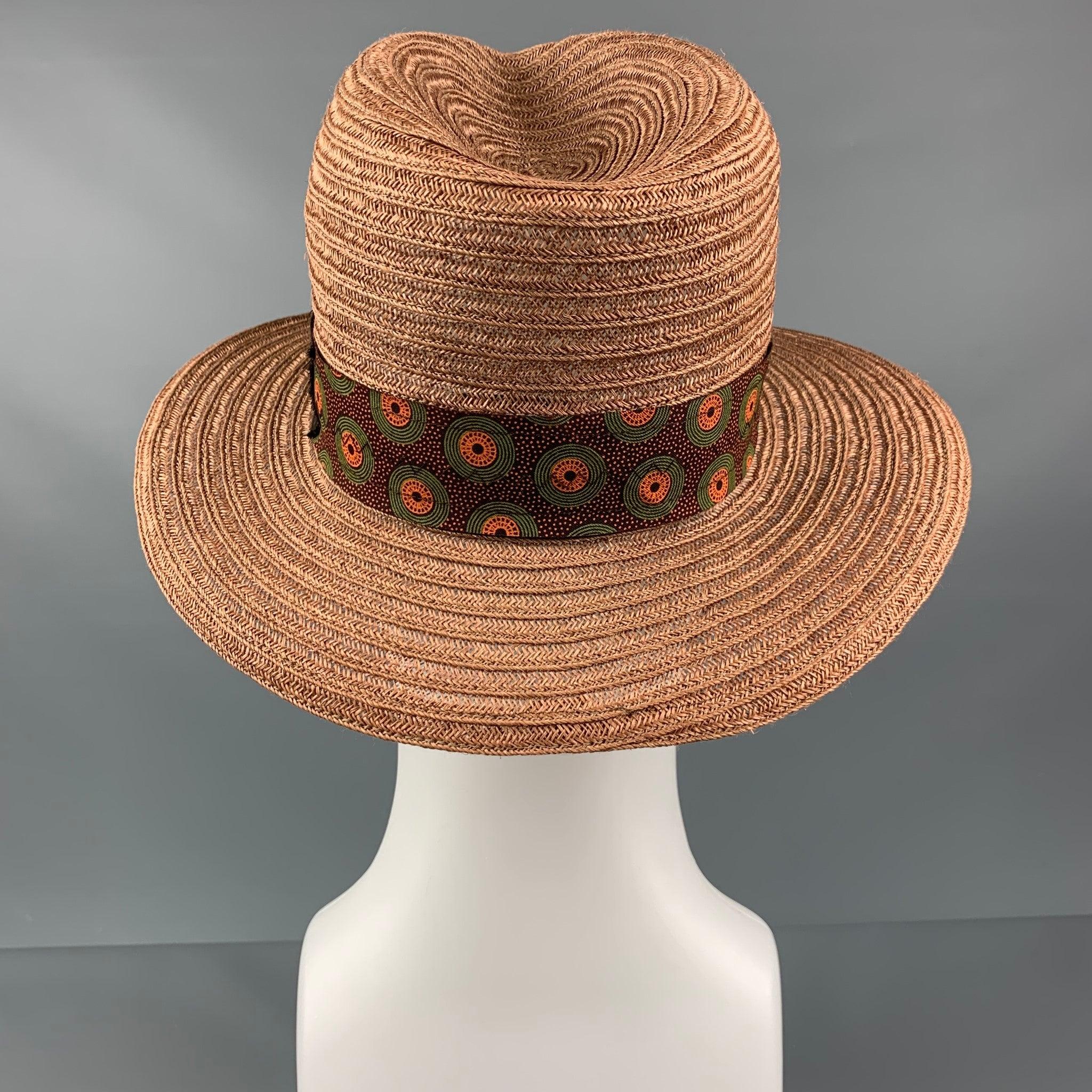 ALBERTUS SWANEPOEL Size M Brown Woven Fedora Hat In Good Condition In San Francisco, CA