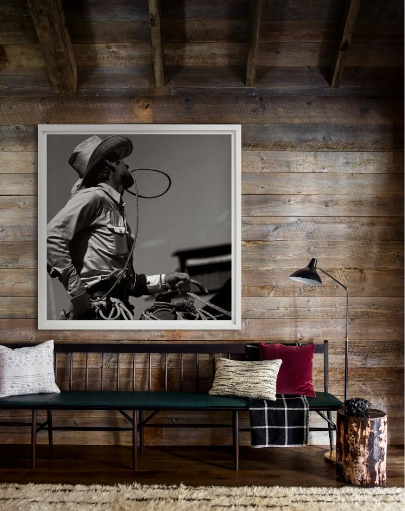 Calgary -  Cowboy with Rope, Fine Art Photography, 1979 - Black Portrait Photograph by Albert Watson