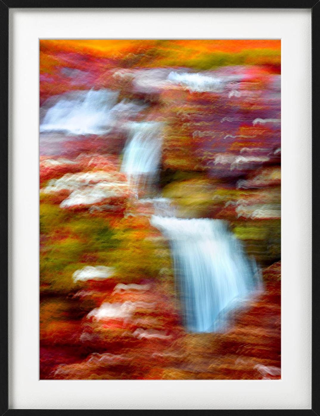 'Fairy Pools I' - blurred waterfalls and red bushes, fine art photography, 2013 - Contemporary Photograph by Albert Watson