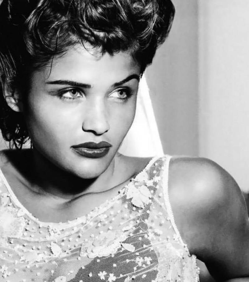 Helena Christensen, New Orleans - potrait in lace top, fine art photography 1991 - Black Black and White Photograph by Albert Watson