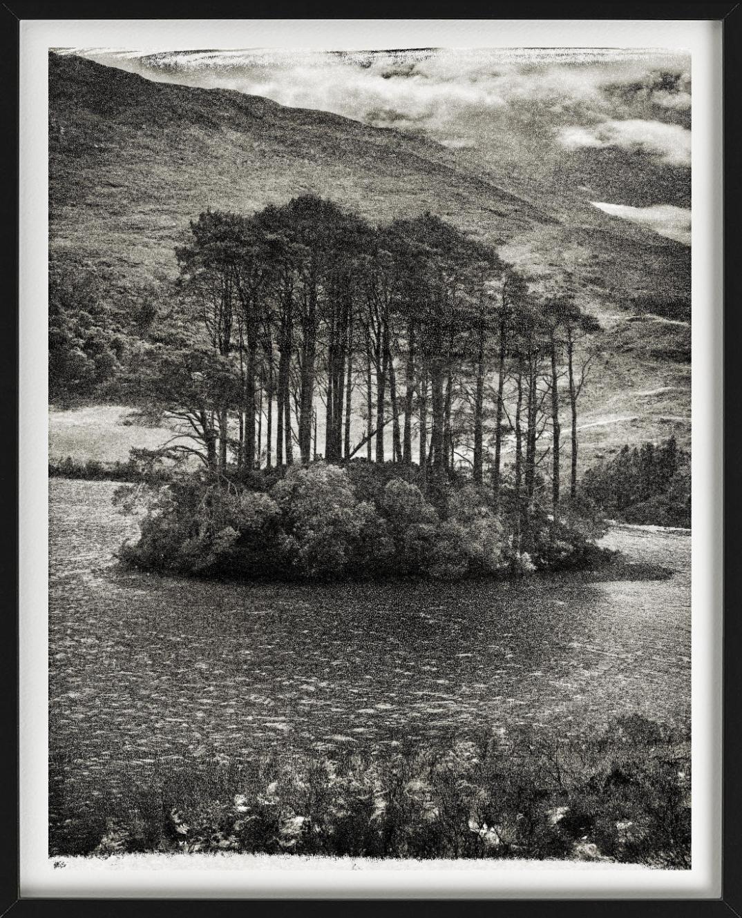 Ink, Scotland - B&W Landscape with Lake and Island, Fine Art Photography, 2013 - Black Black and White Photograph by Albert Watson
