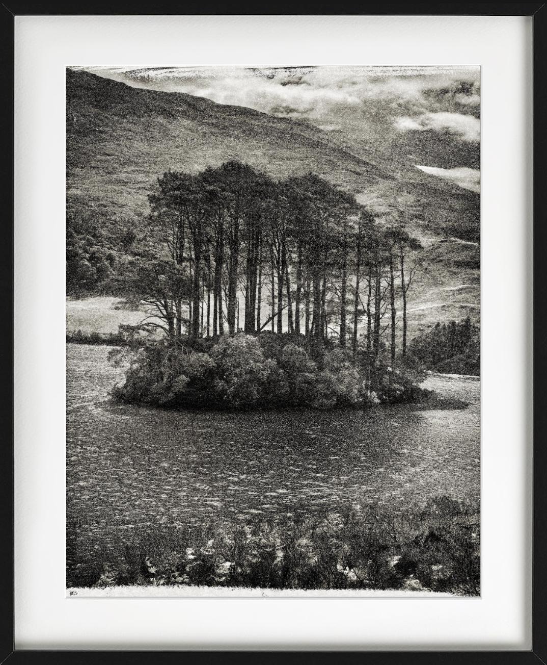 Ink, Scotland - B&W Landscape with Lake and Island, Fine Art Photography, 2013 For Sale 1