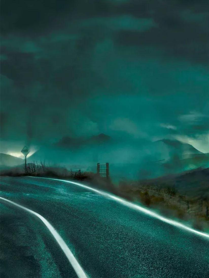 Albert Watson Color Photograph - Isle of Skye, Road to Portree, Scotland, 2013 - eerie landscape in the night