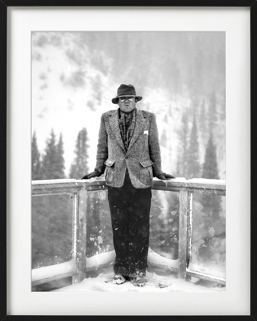 Jack Nicholson, Aspen - portrait with tweed in snow, fine art phtography, 1981 - Gray Black and White Photograph by Albert Watson
