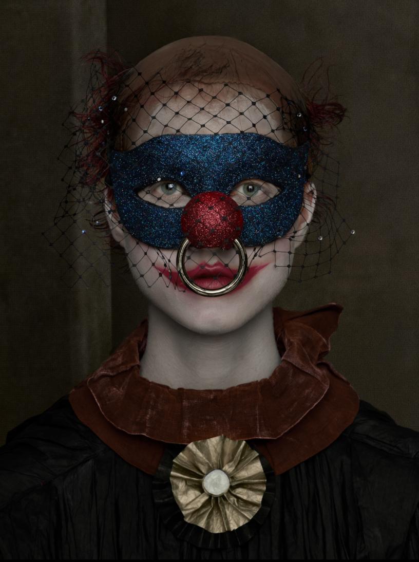 Albert Watson Figurative Photograph - Julie, New York - Model in a Clown Mask, Fine Art Photography, 2017